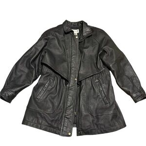 Liz Baker Women's Black Leather Jacket with Flap Detail